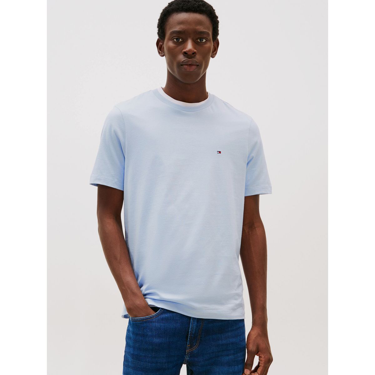 TOMMY HILFIGER - Polera Essential Cotton C-Neck Regular Fit Celeste Tommy Hilfiger