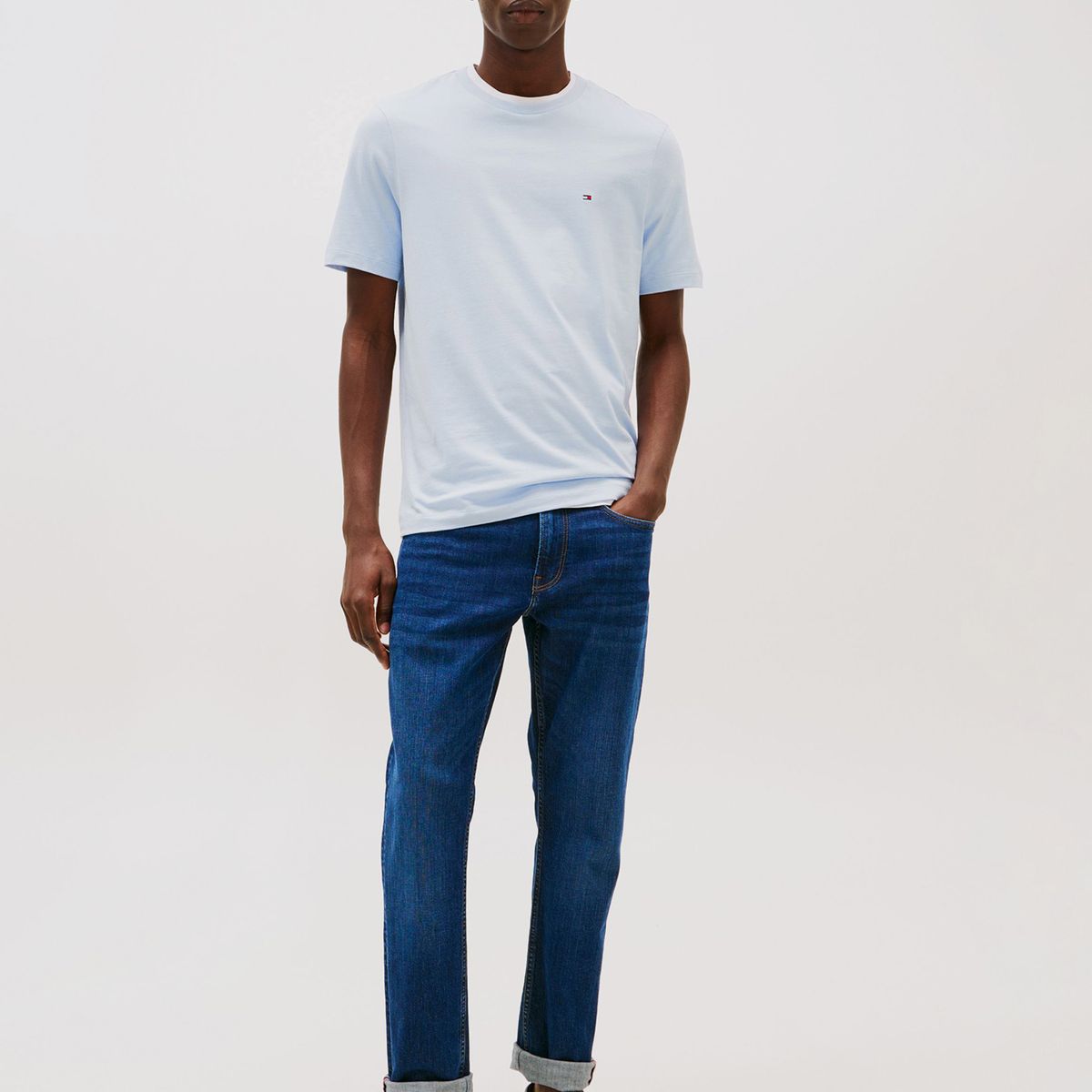 TOMMY HILFIGER - Polera Essential Cotton C-Neck Regular Fit Celeste Tommy Hilfiger