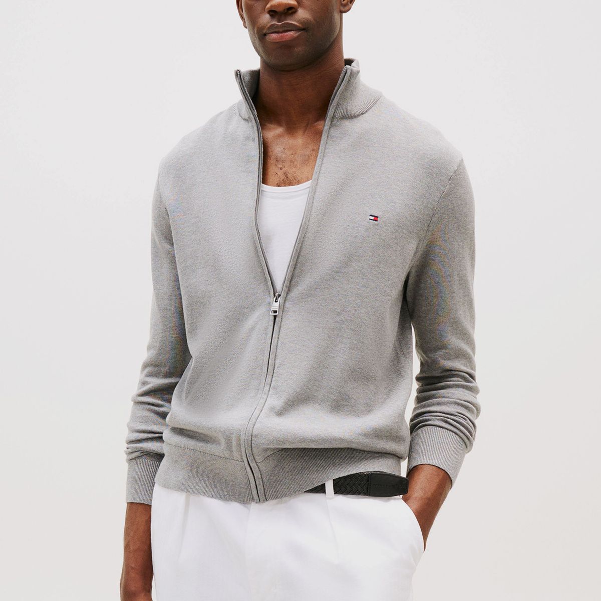 TOMMY HILFIGER - Sweater Essential Cotton Con Cierre Gris Tommy Hilfiger