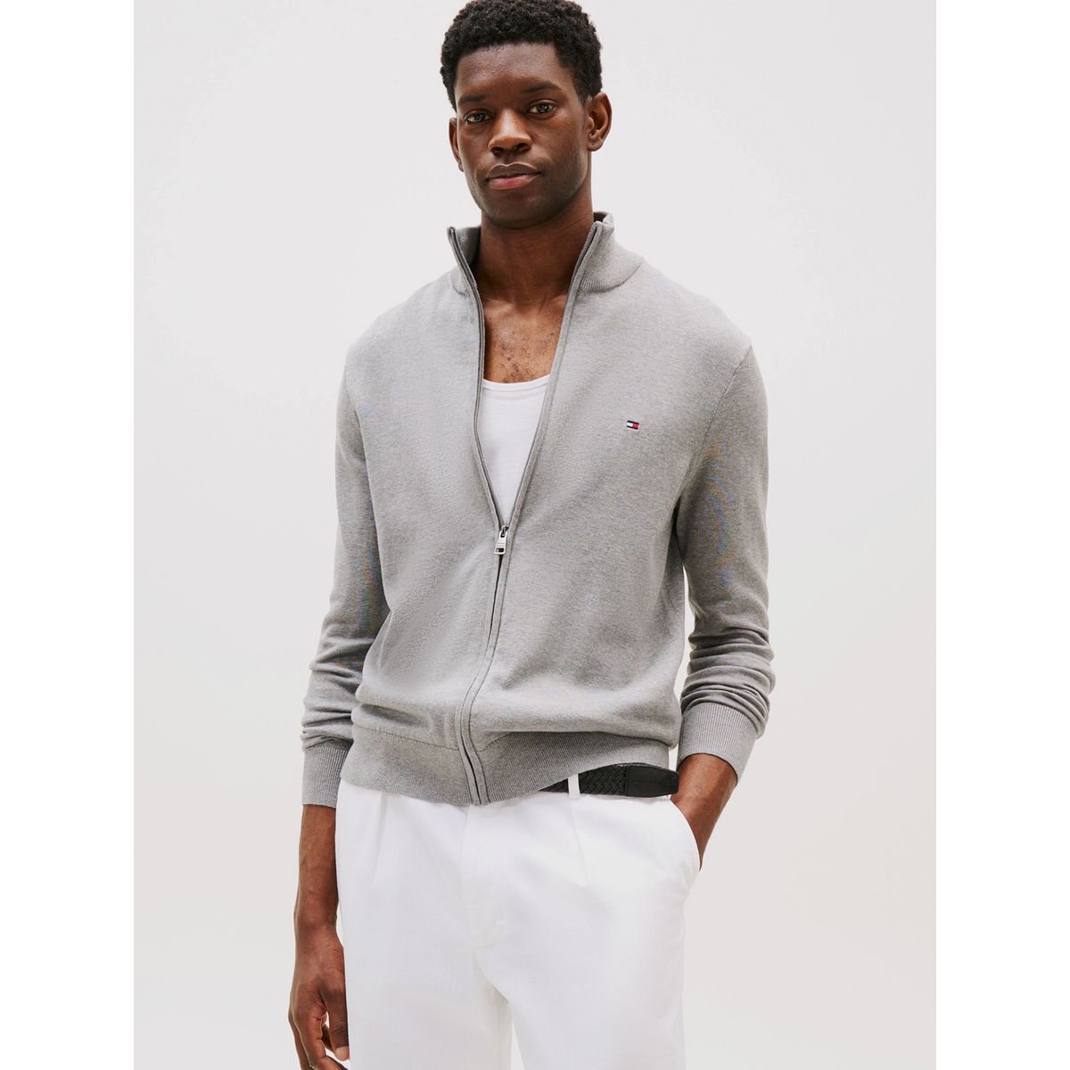 TOMMY HILFIGER - Sweater Essential Cotton Con Cierre Gris Tommy Hilfiger