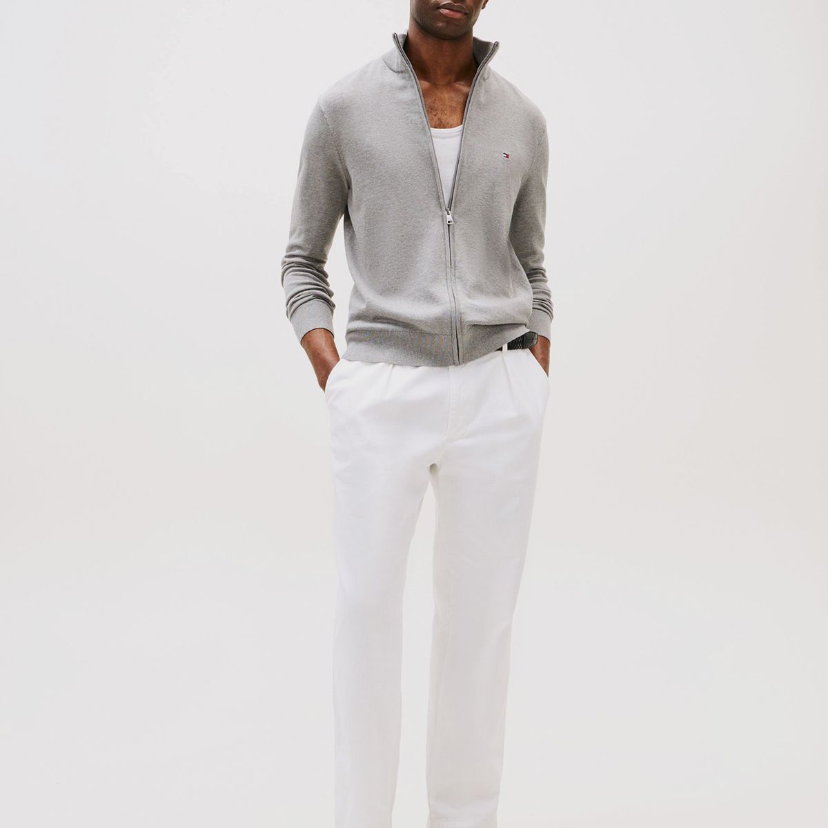 TOMMY HILFIGER - Sweater Essential Cotton Con Cierre Gris Tommy Hilfiger