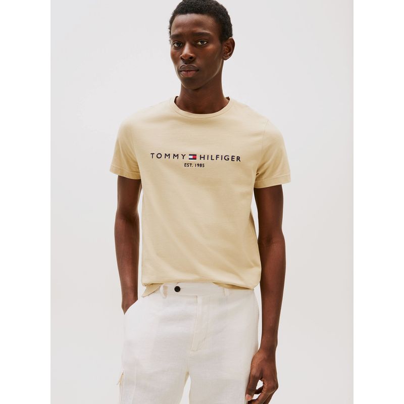 TOMMY HILFIGER - Polera Organic Cotton Con Logo Slim Fit Beige Tommy Hilfiger