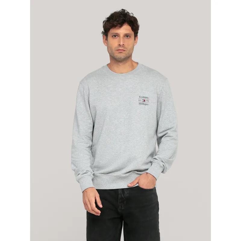 TOMMY HILFIGER - Polerón Solid Stack Logo Gris Tommy Hilfiger