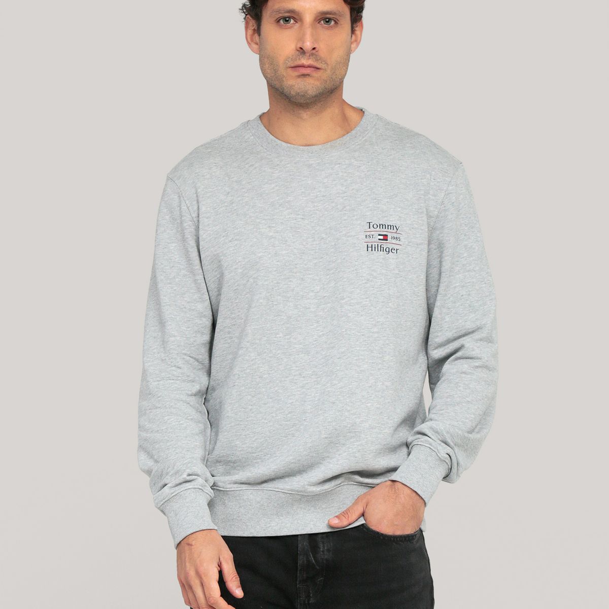TOMMY HILFIGER - Polerón Solid Stack Logo Gris Tommy Hilfiger