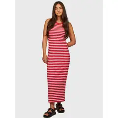 TOMMY HILFIGER - Vestido Maxi Acanalado Ajustado Rojo