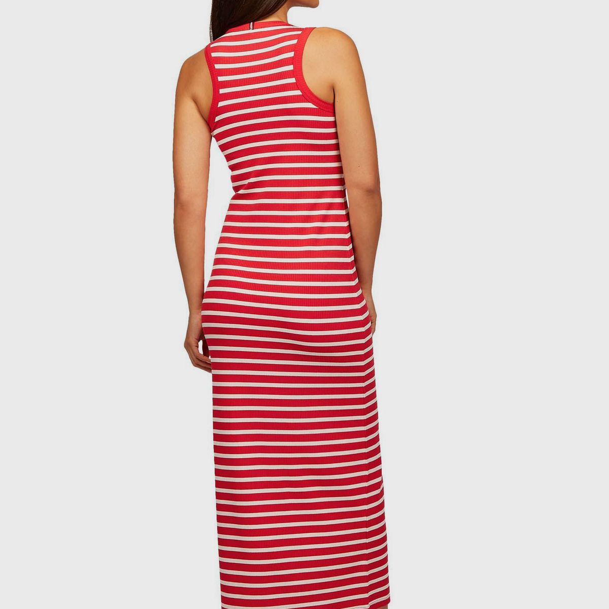 TOMMY HILFIGER - Vestido Maxi Acanalado Ajustado Rojo Tommy Hilfiger