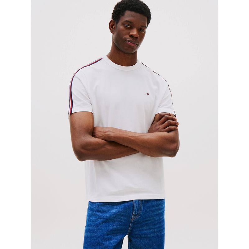 TOMMY HILFIGER - Polera Global Stripe Logo Blanco Tommy Hilfiger