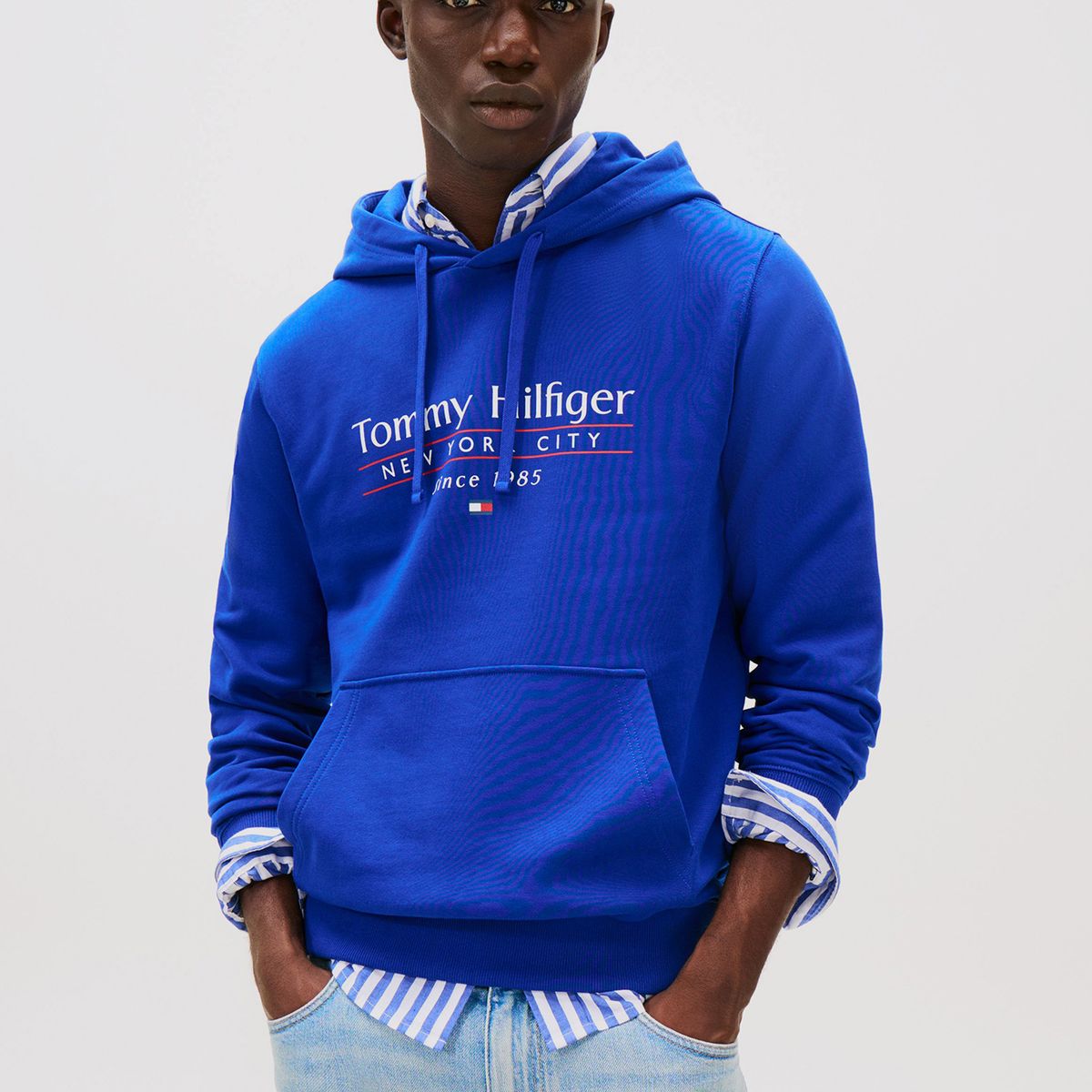 TOMMY HILFIGER - Polerón Hoodie Center Stack Logo Azul Tommy Hilfiger