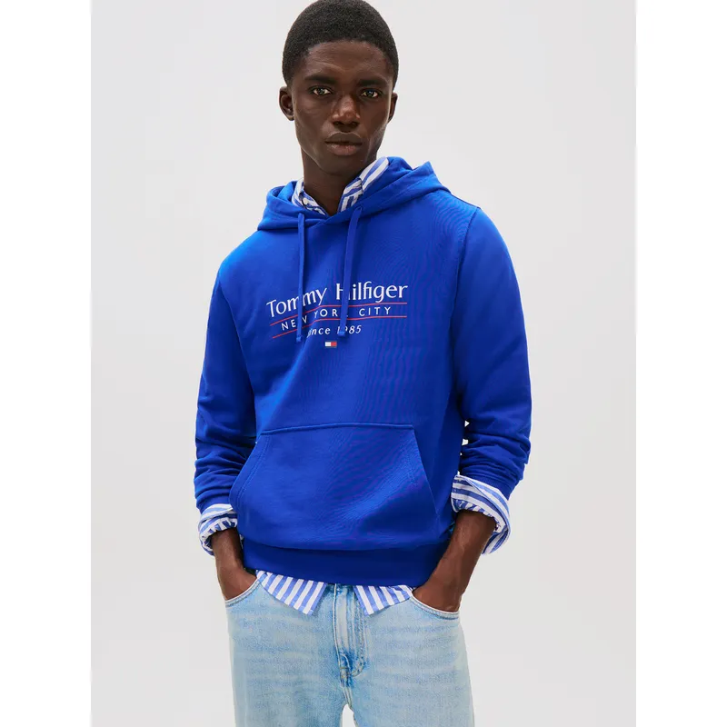 TOMMY HILFIGER - Polerón Hoodie Center Stack Logo Azul Tommy Hilfiger