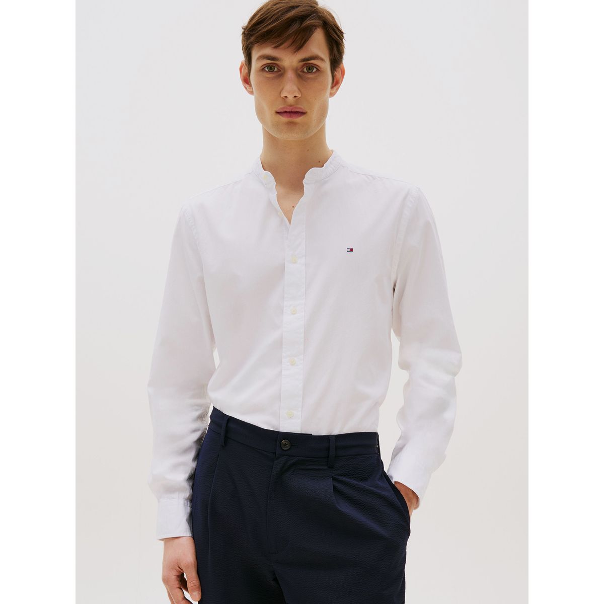 TOMMY HILFIGER - Camisa De Popelín Con Cuello Mao Blanco Tommy Hilfiger