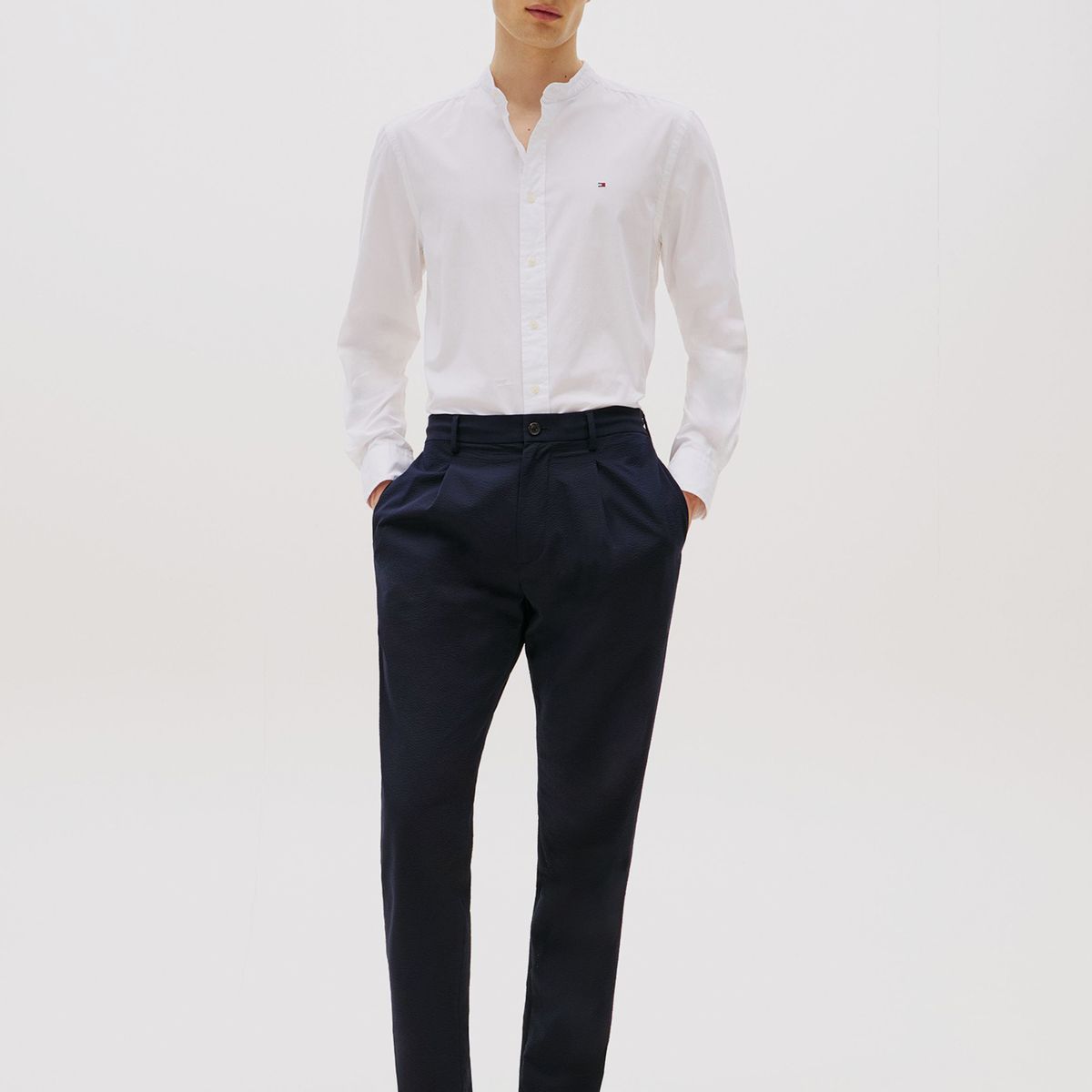 TOMMY HILFIGER - Camisa De Popelín Con Cuello Mao Blanco Tommy Hilfiger