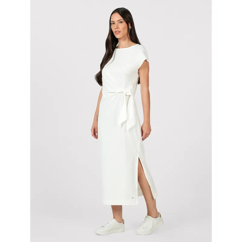 TOMMY HILFIGER - Vestido Midi Con Cuello Bote Blanco Tommy Hilfiger