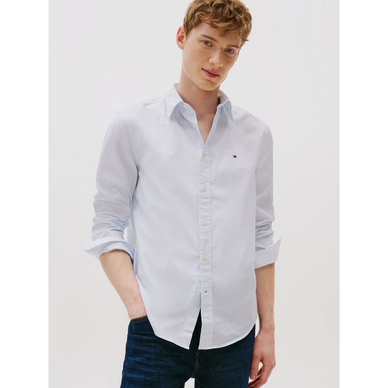 TOMMY HILFIGER - Camisa Flex Estampada Regular Fit Celeste Tommy Hilfiger