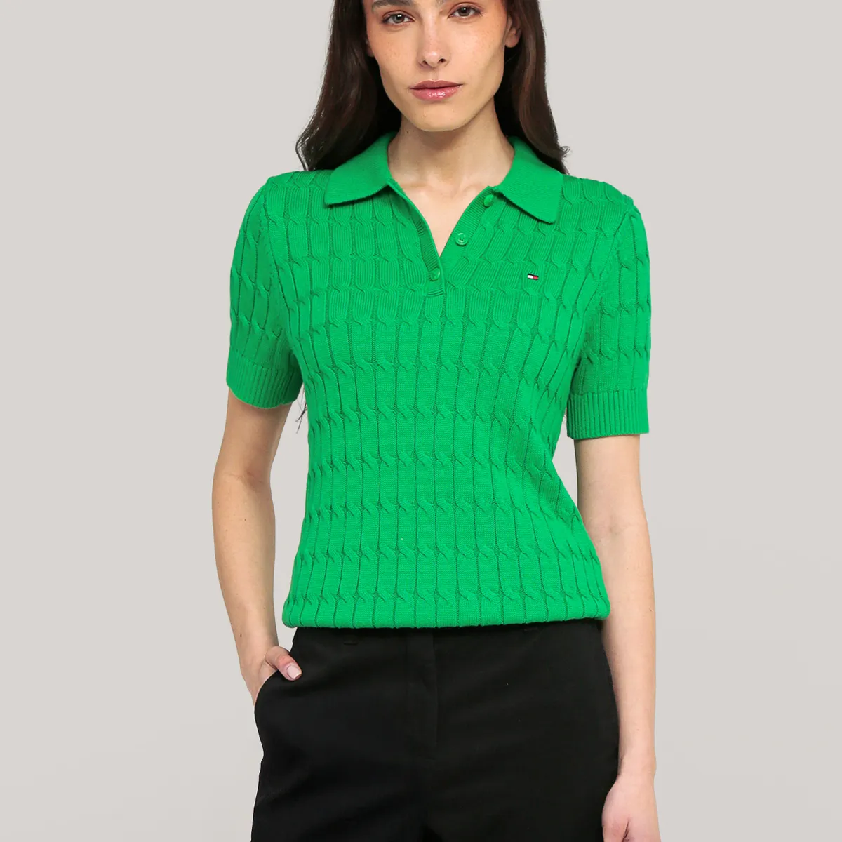 TOMMY HILFIGER - Sweater Cable Solid Verde Tommy Hilfiger