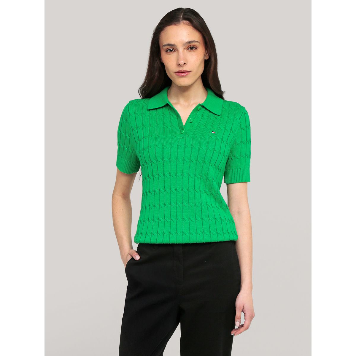 TOMMY HILFIGER - Sweater Cable Solid Verde Tommy Hilfiger