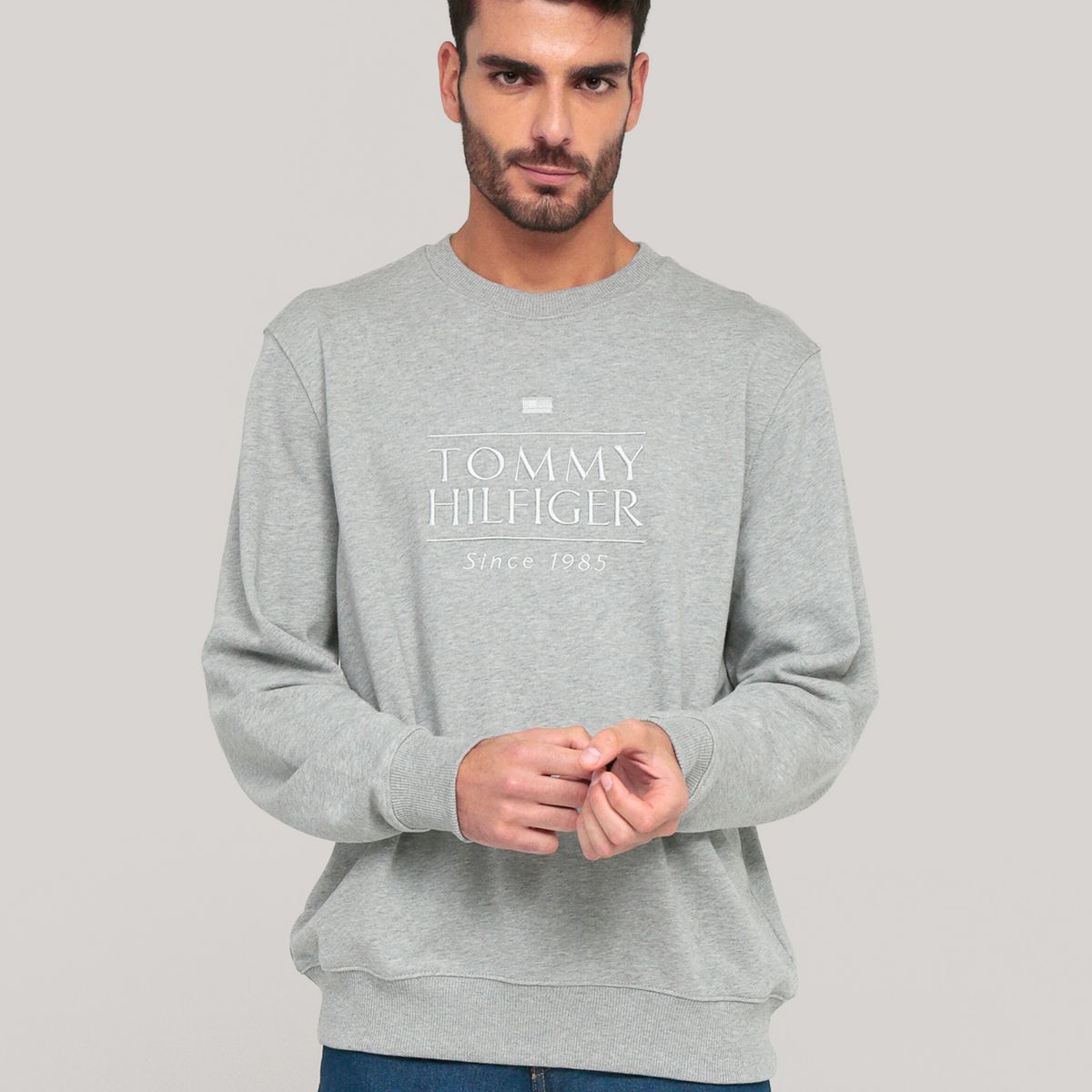 TOMMY HILFIGER - Polerón Con Logo Bordado Gris Tommy Hilfiger