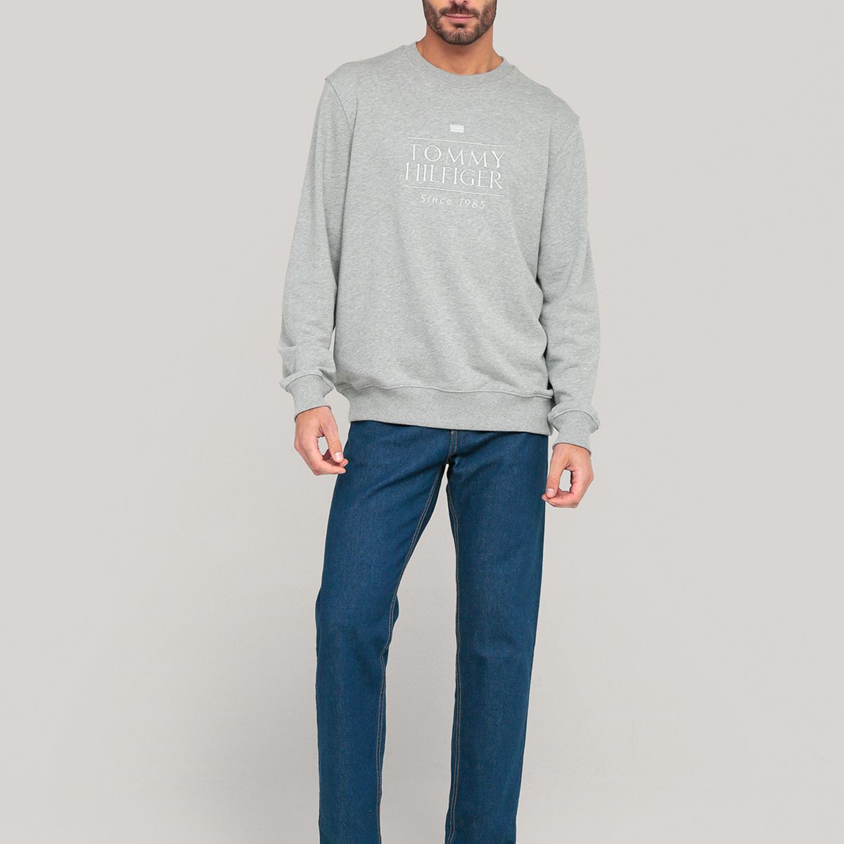 TOMMY HILFIGER - Polerón Con Logo Bordado Gris Tommy Hilfiger