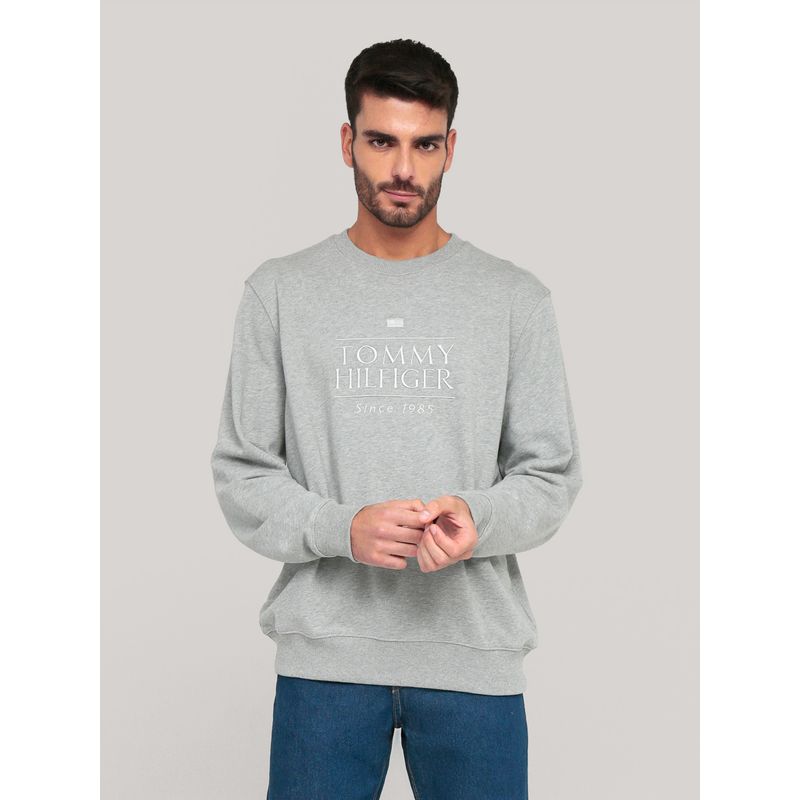 TOMMY HILFIGER - Polerón Con Logo Bordado Gris Tommy Hilfiger