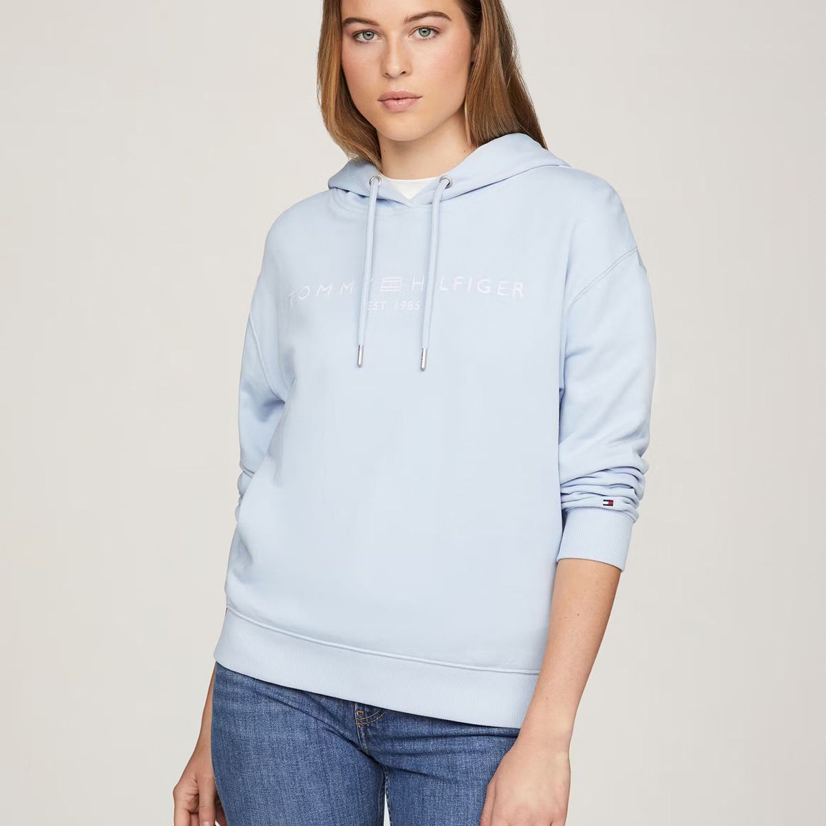 TOMMY HILFIGER - Polerón Hoodie Corporate Logo Celeste Tommy Hilfiger