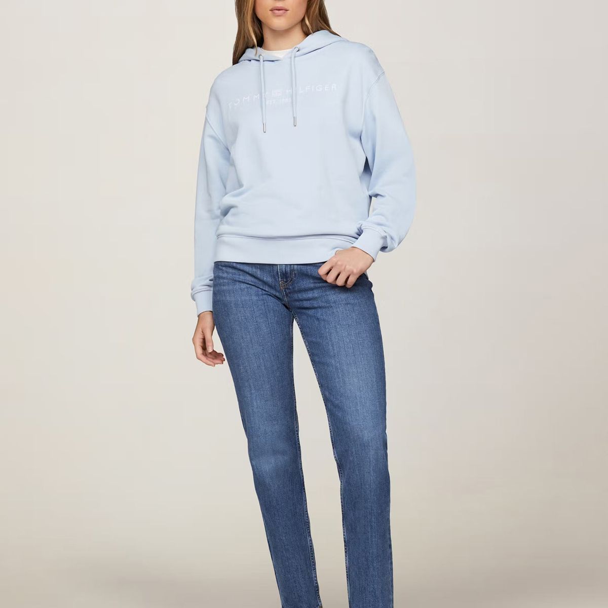TOMMY HILFIGER - Polerón Hoodie Corporate Logo Celeste Tommy Hilfiger