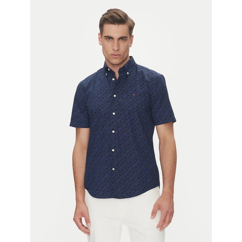 TOMMY HILFIGER - Camisa Flex Poplin Monogram Regular Fit Azul Tommy Hilfiger