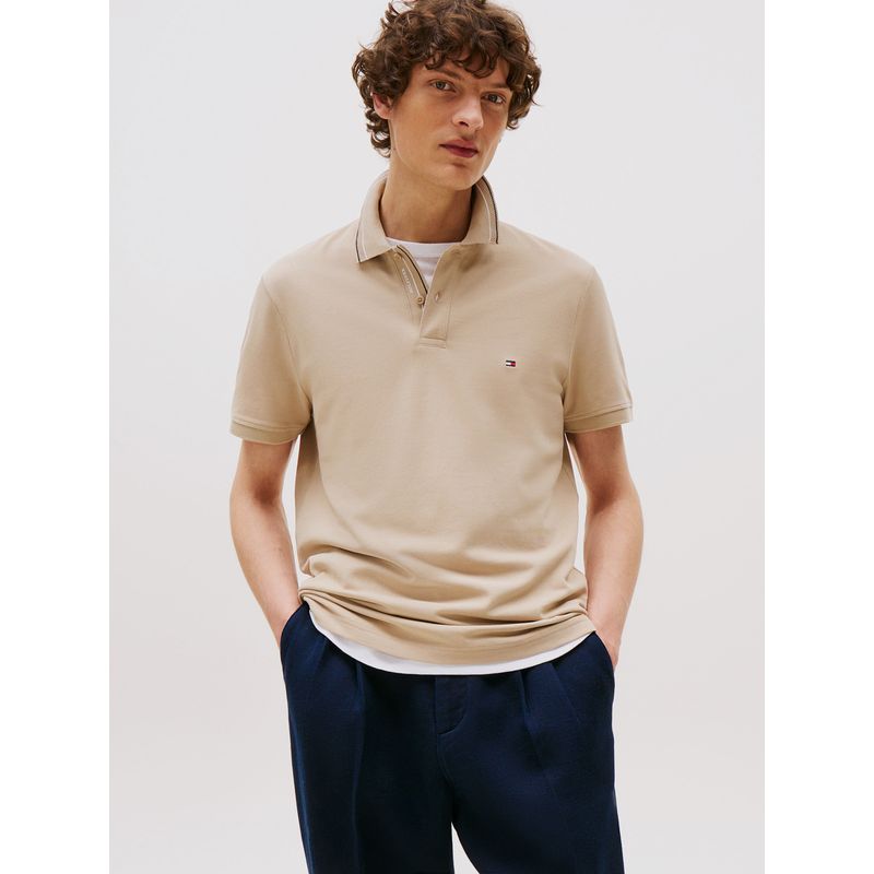 TOMMY HILFIGER - Polo Con Cuello Ribeteado Regular Fit Beige Tommy Hilfiger