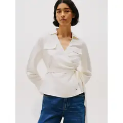 TOMMY HILFIGER - Blusa De Lino Con Diseño Cruzado Blanco