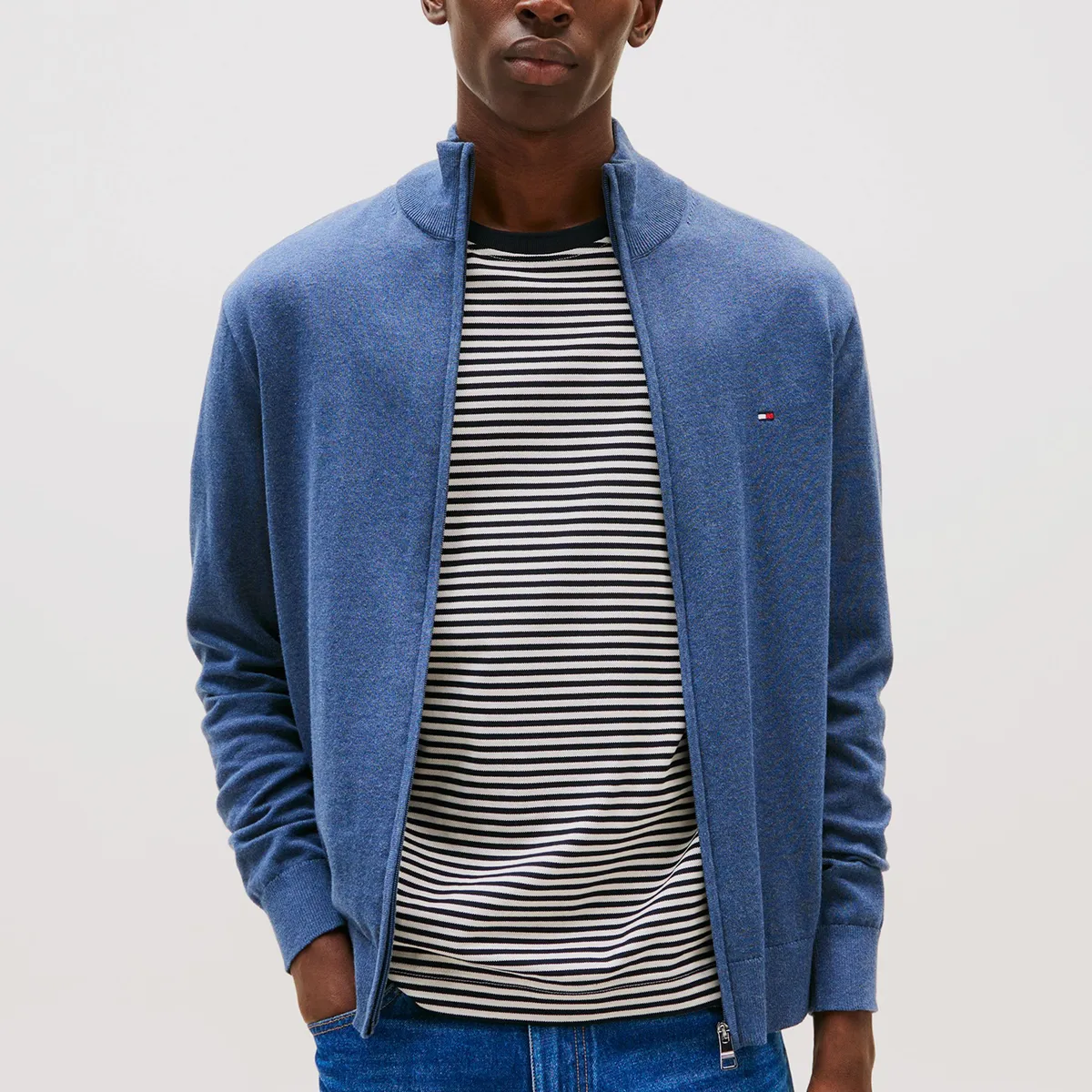 TOMMY HILFIGER - Sweater Essential Cotton Con Cierre Azul Tommy Hilfiger