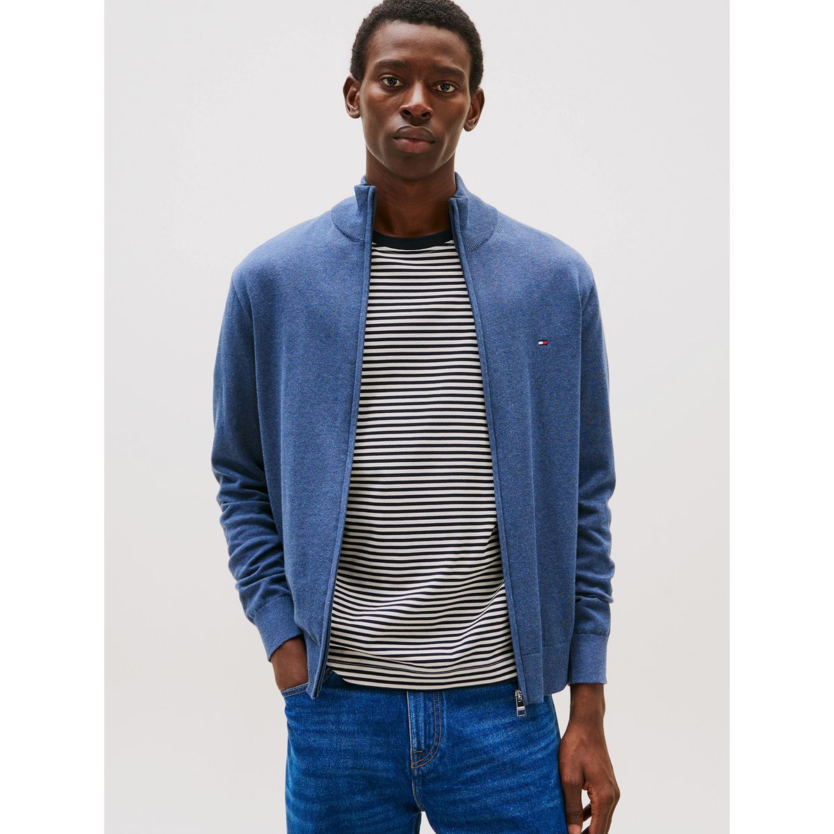 TOMMY HILFIGER - Sweater Essential Cotton Con Cierre Azul Tommy Hilfiger