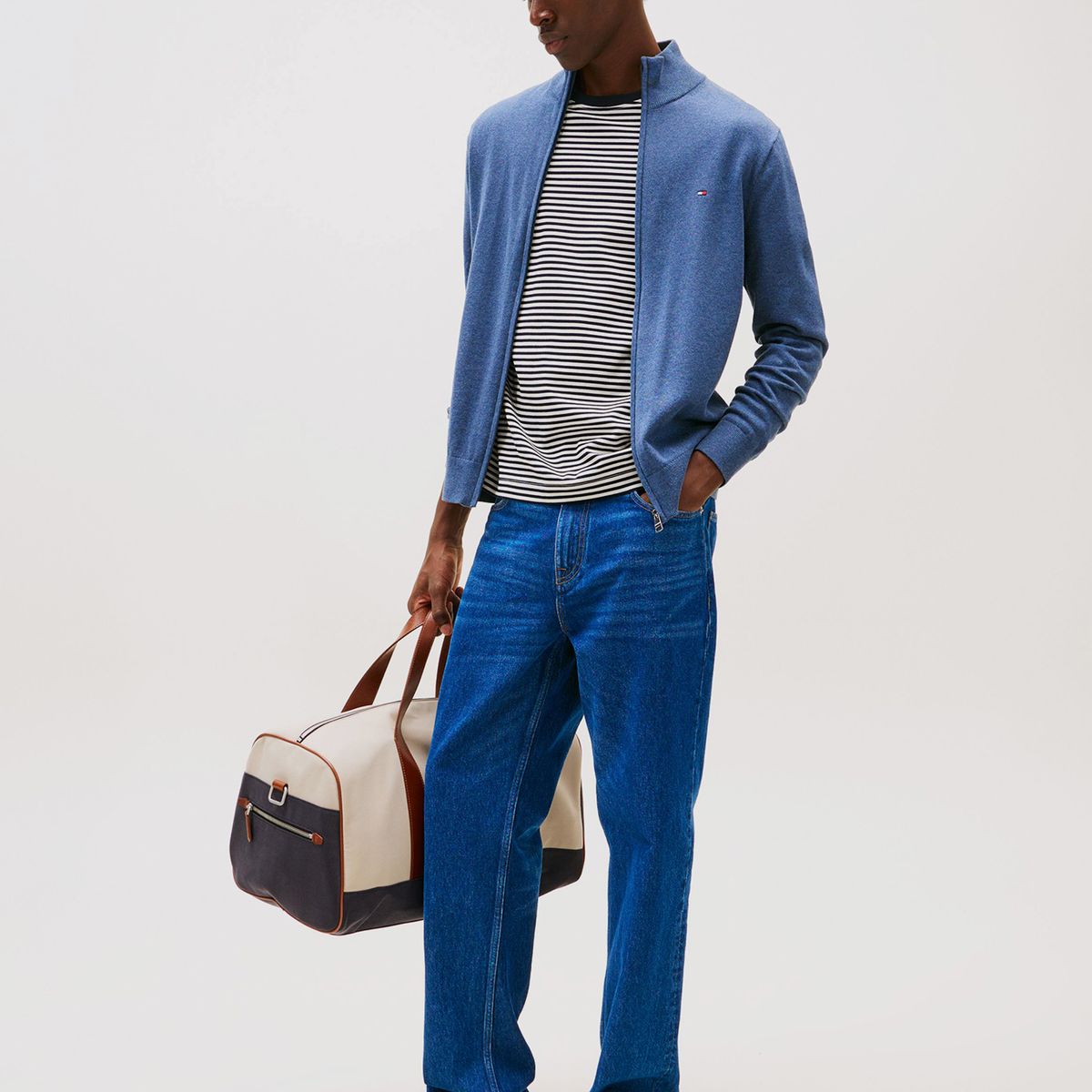 TOMMY HILFIGER - Sweater Essential Cotton Con Cierre Azul Tommy Hilfiger