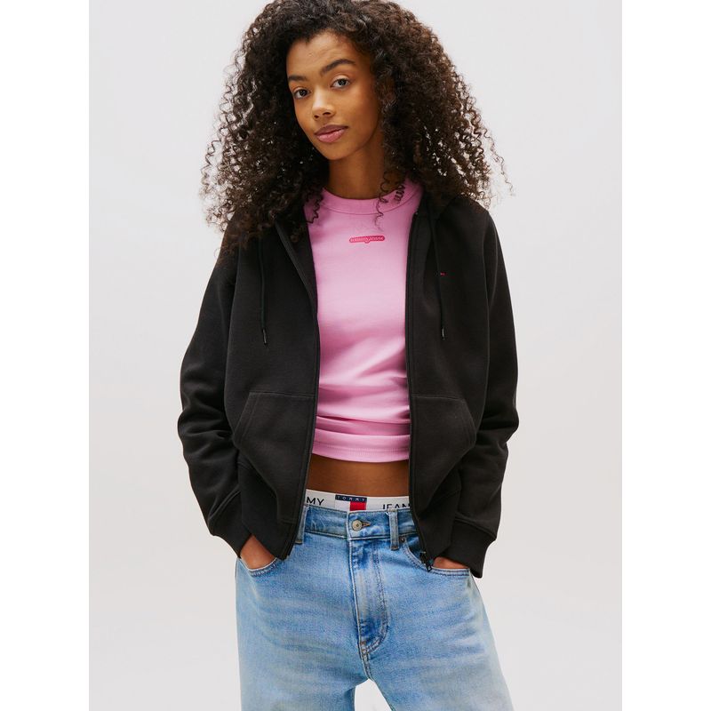 TOMMY HILFIGER - Polerón Hoodie Regular Fit Con Logo Negro Tommy Jeans