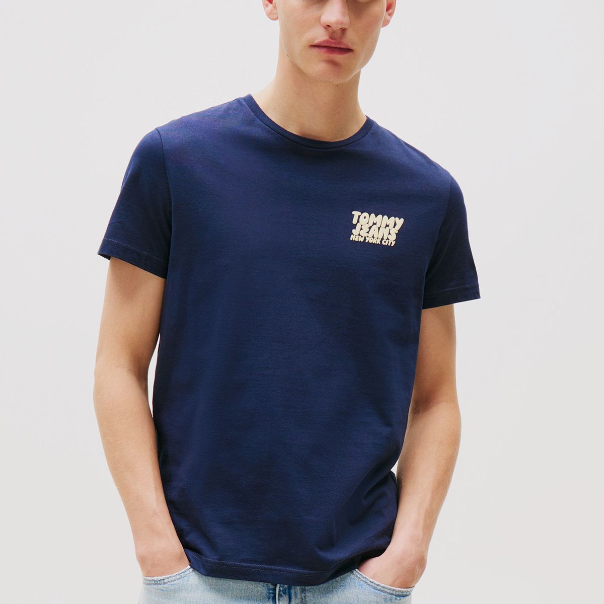 TOMMY HILFIGER - Polera Bubble Logo Slim Fit Azul Tommy Jeans