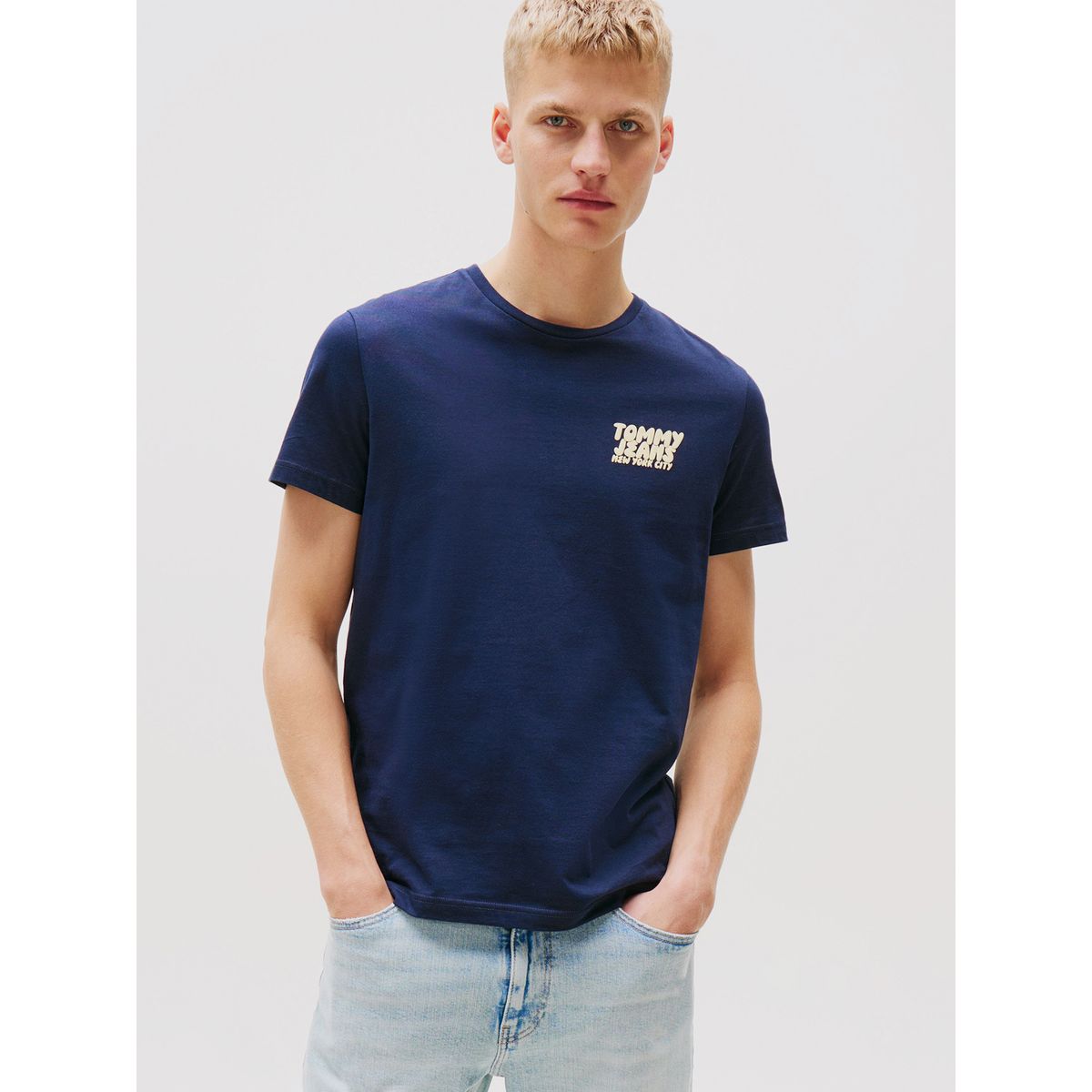 TOMMY HILFIGER - Polera Bubble Logo Slim Fit Azul Tommy Jeans
