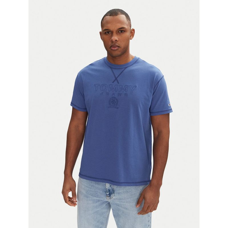 TOMMY HILFIGER - Polera Tonal Crest Logo Relaxed Fit Azul Tommy Jeans