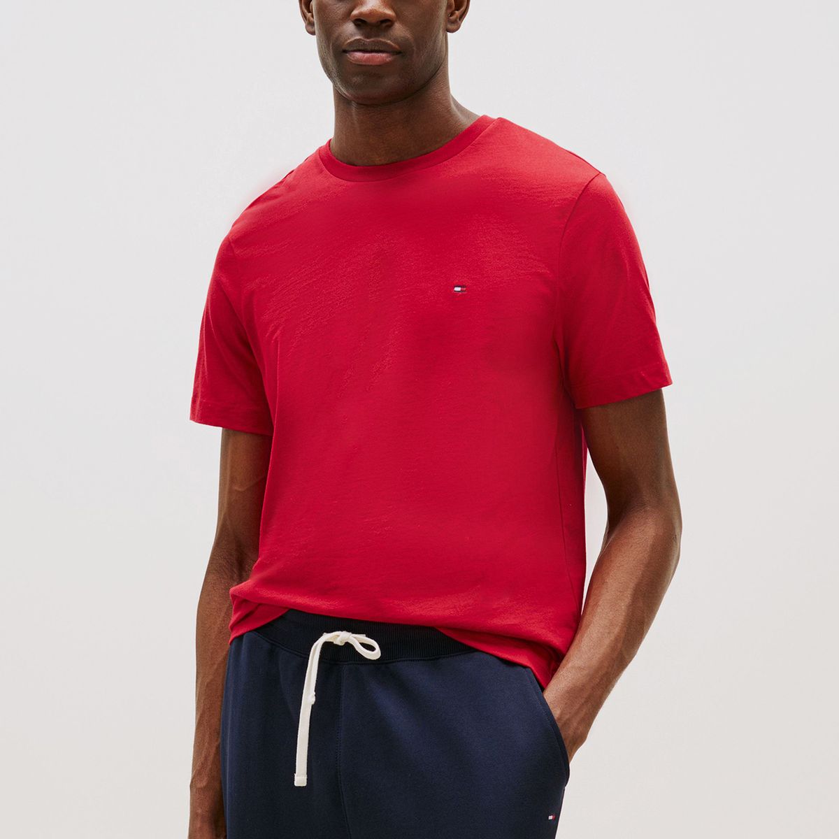 TOMMY HILFIGER - Polera Essential Cotton C-Neck Regular Rojo Tommy Hilfiger