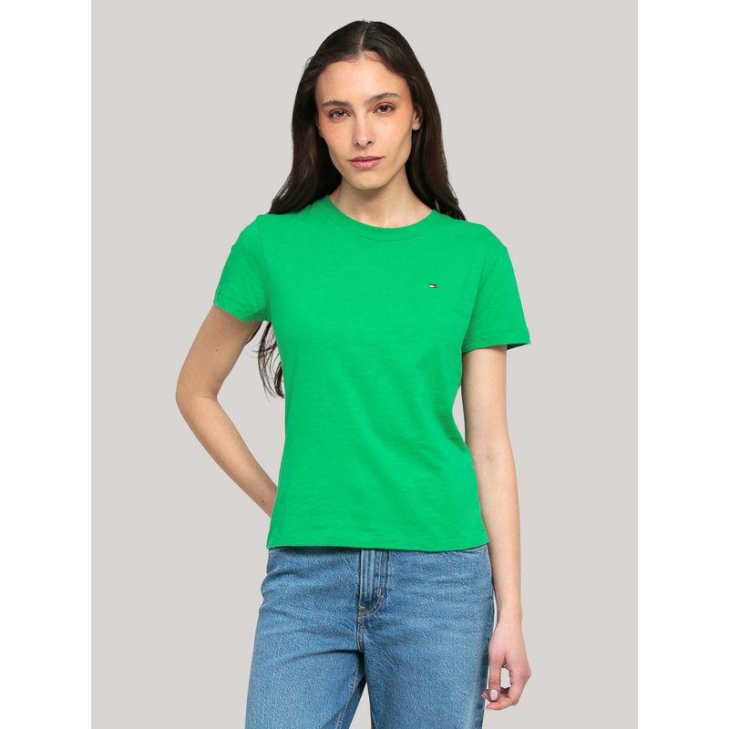 TOMMY HILFIGER - Polera De Corte Regular Con Logo Verde Tommy Hilfiger