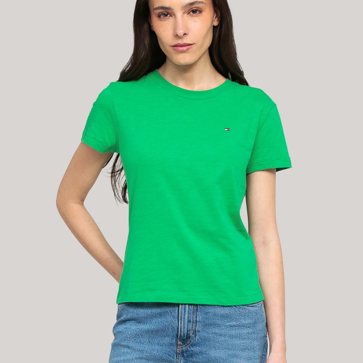 TOMMY HILFIGER - Polera De Corte Slim Con Logo Verde Tommy Hilfiger