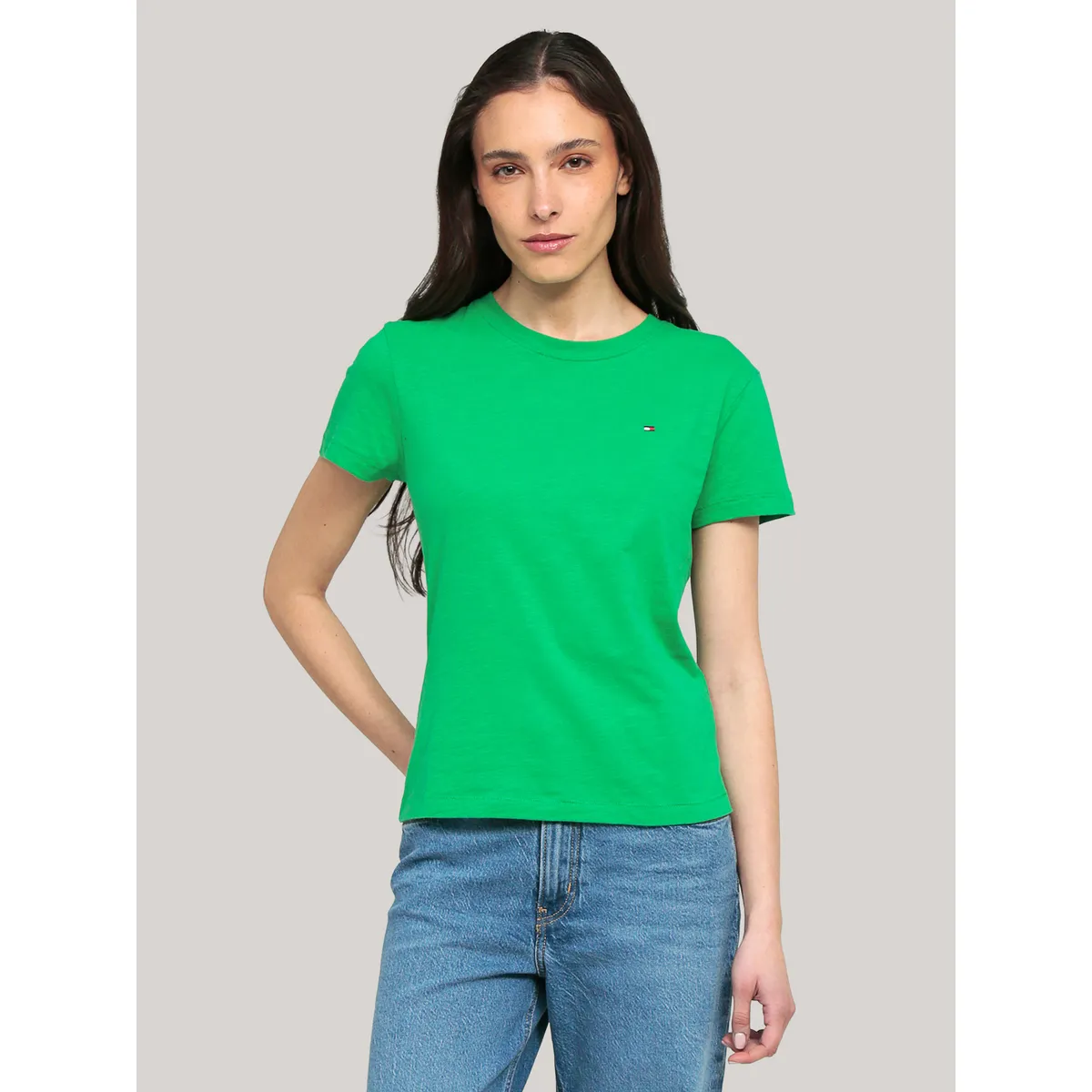 TOMMY HILFIGER - Polera De Corte Slim Con Logo Verde Tommy Hilfiger