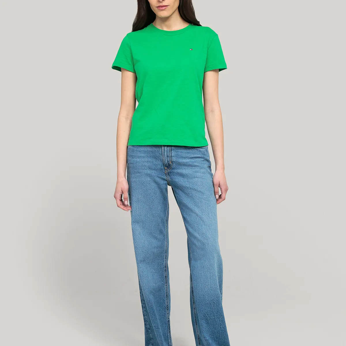 TOMMY HILFIGER - Polera De Corte Slim Con Logo Verde Tommy Hilfiger