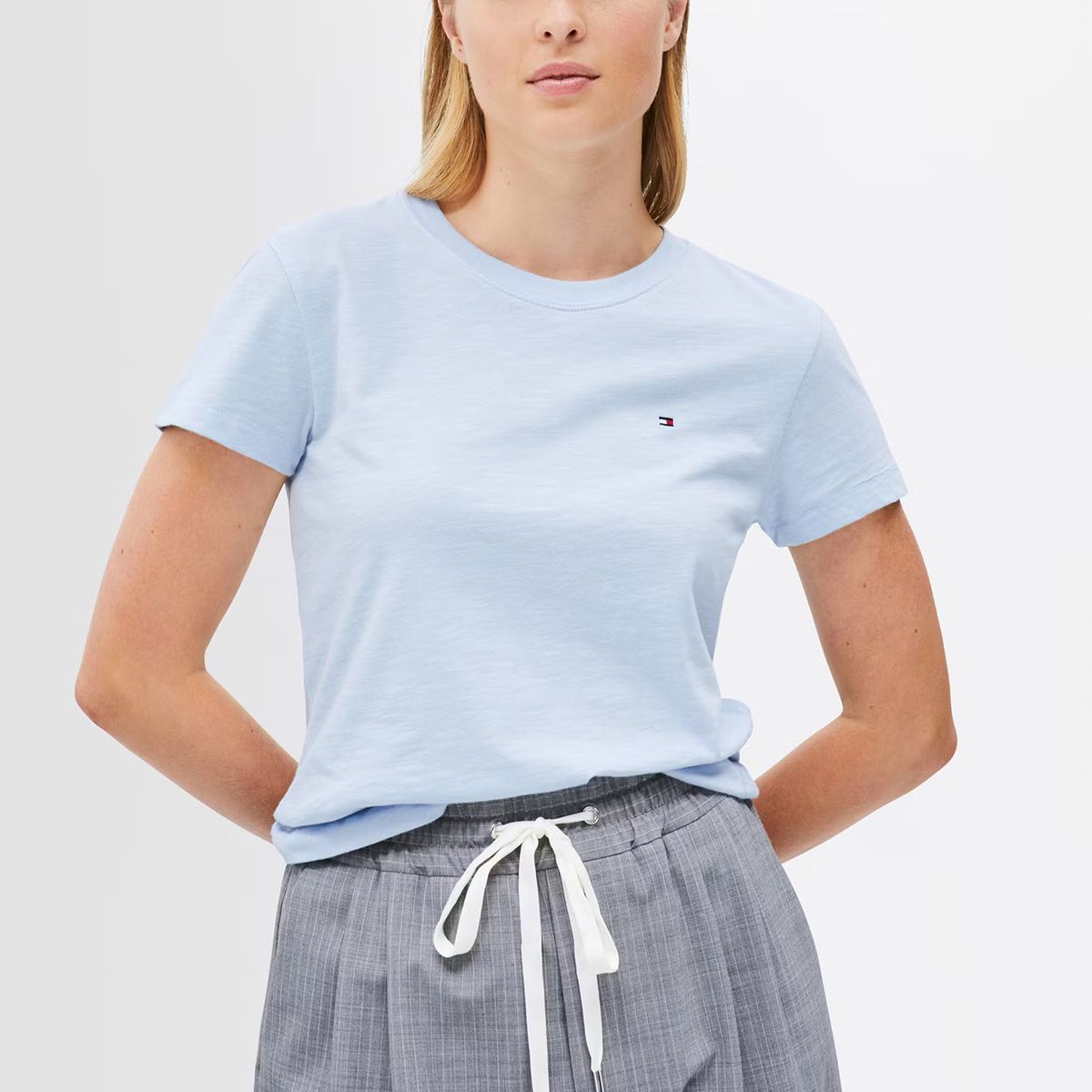 TOMMY HILFIGER - Polera De Corte Regular Con Logo Celeste Tommy Hilfiger