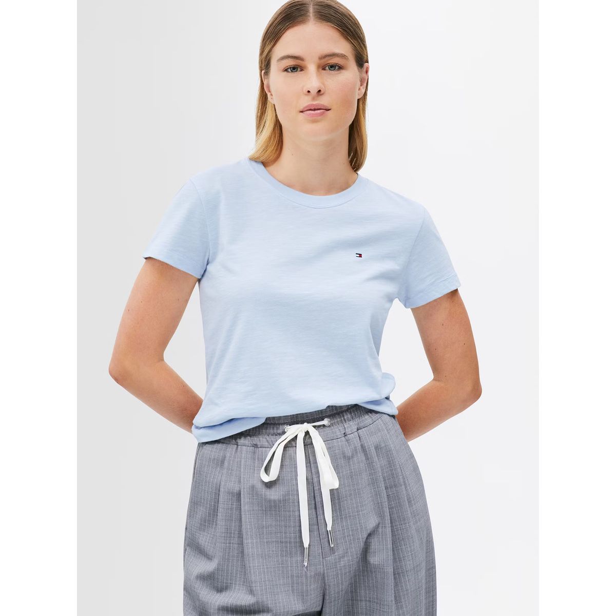 TOMMY HILFIGER - Polera De Corte Regular Con Logo Celeste Tommy Hilfiger