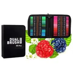 GENERICO - Estuche 60 Marcadores Doble Punta Fineliner Plumón Pincel