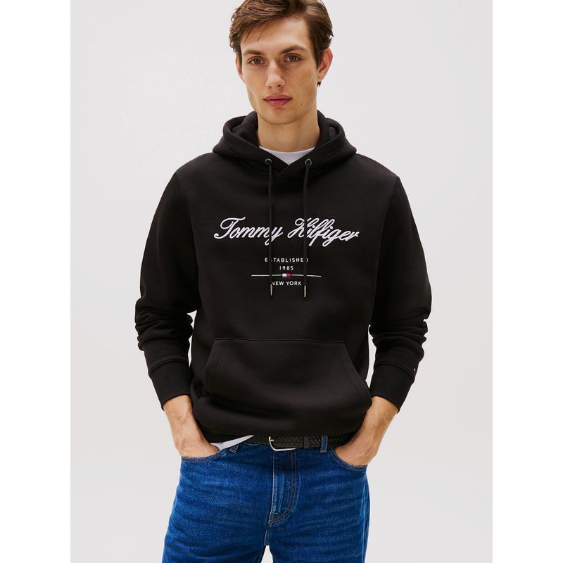 TOMMY HILFIGER - Polerón Hoodie Script Logo Negro Tommy Hilfiger