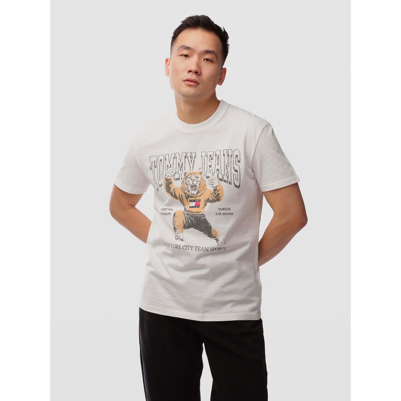 TOMMY HILFIGER - Polera Varsity Novelty Regular Fit Blanco Tommy Jeans
