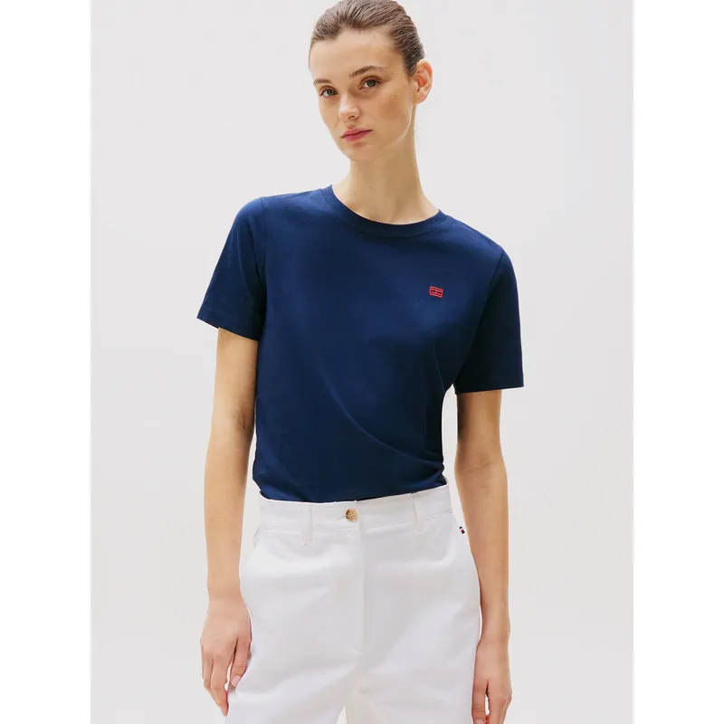 TOMMY HILFIGER - Polera Contrast Flag Logo Azul Tommy Hilfiger
