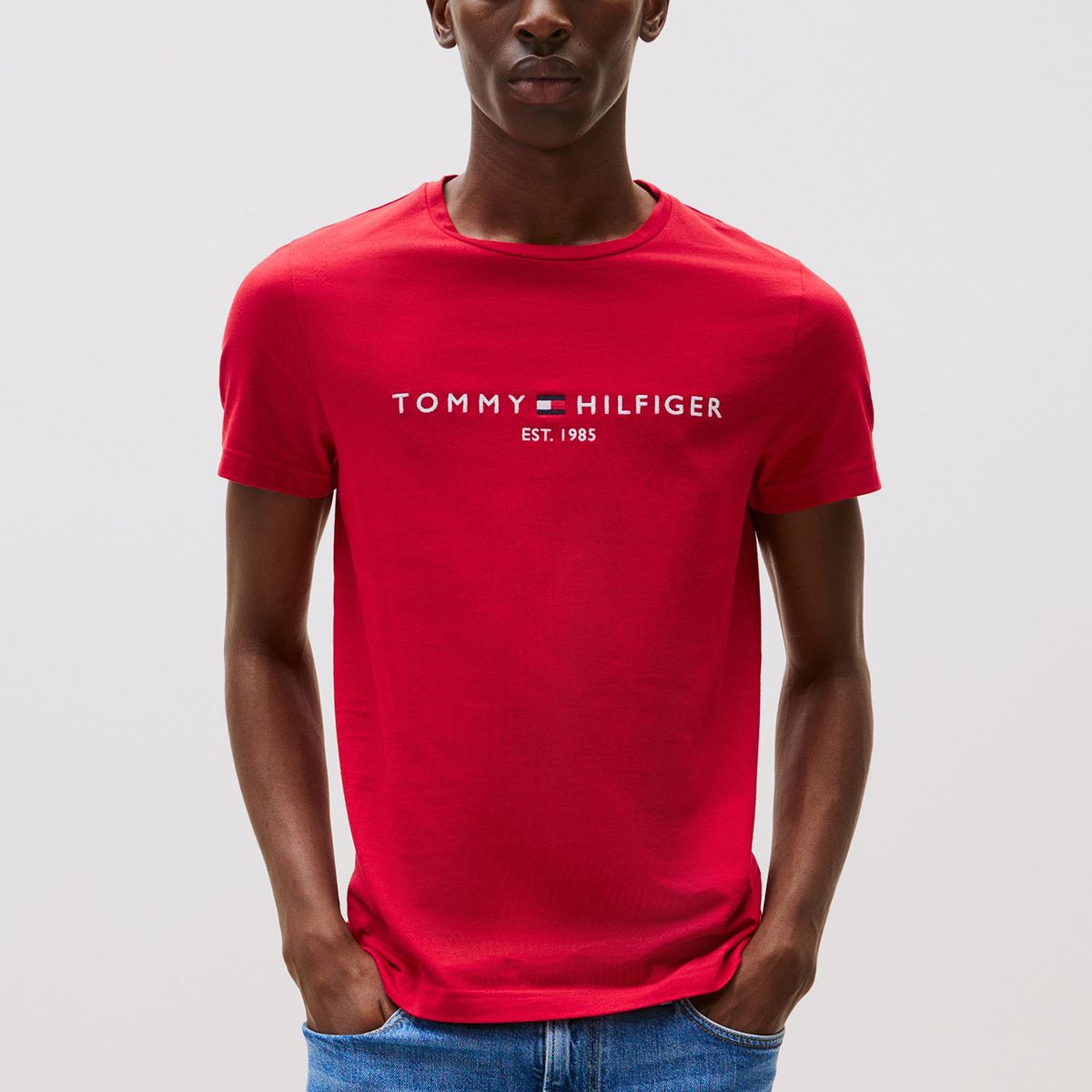 TOMMY HILFIGER - Polera Organic Cotton Con Logo Slim Fit Rojo Tommy Hilfiger