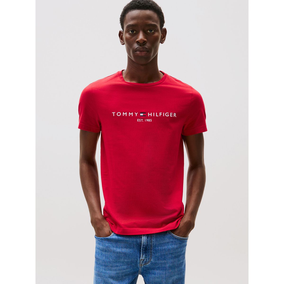 TOMMY HILFIGER - Polera Organic Cotton Con Logo Slim Fit Rojo Tommy Hilfiger