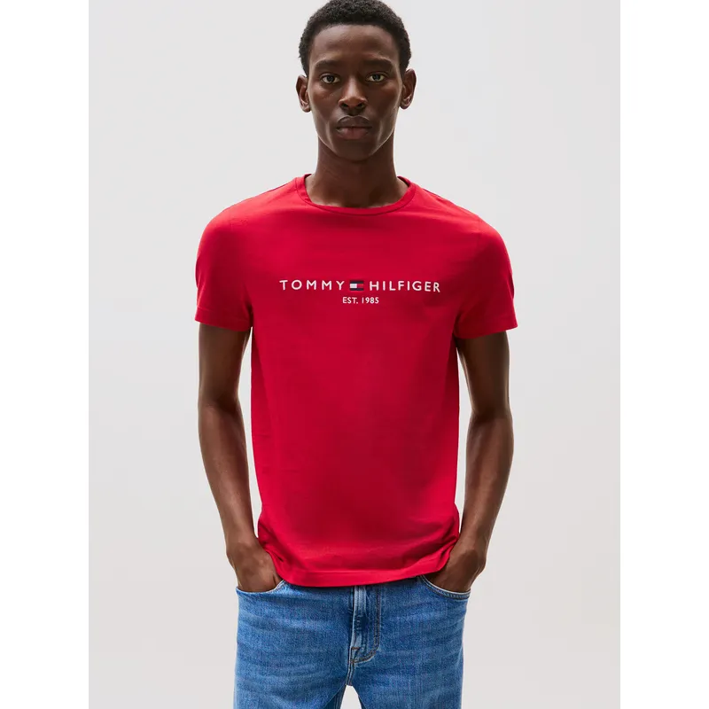 TOMMY HILFIGER - Polera Organic Cotton Con Logo Slim Fit Rojo Tommy Hilfiger
