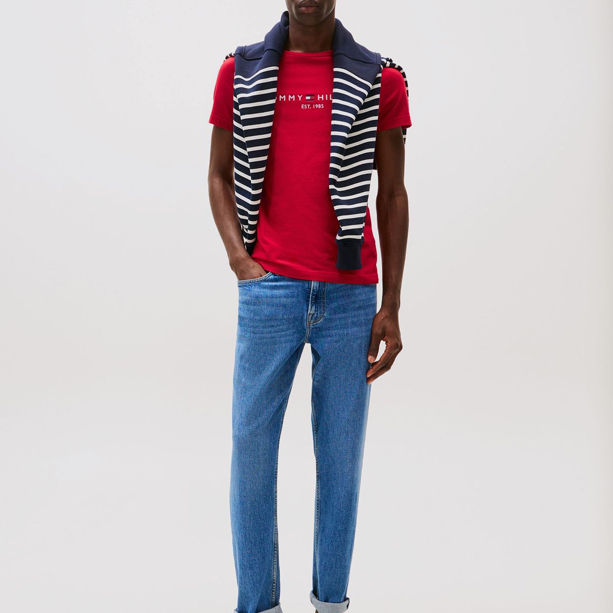 TOMMY HILFIGER - Polera Organic Cotton Con Logo Slim Fit Rojo Tommy Hilfiger
