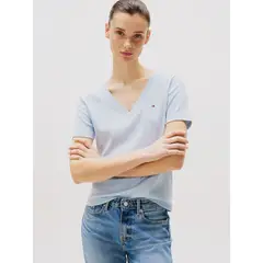 TOMMY HILFIGER - Polera A Rayas V-Neck Slim Fit Celeste